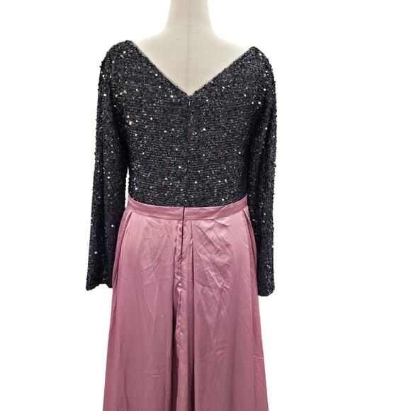 NWT Women's Black Pink Long Sleeve Sequin Gown Size 28 - Picture 9 of 13
